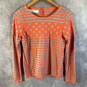 Anthropologie Sparrow Sweater Women Small Orange Stripe Polka Dot **See Desc**
